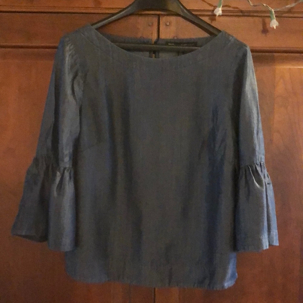 NWOT WHBM chambray ruffle sleeve blouse size 10